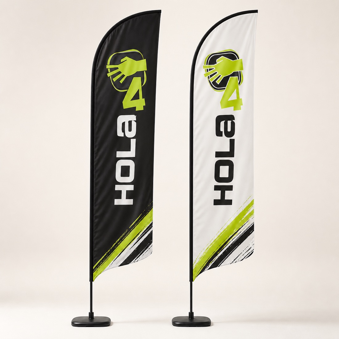 Set of two Hola4 branded flying banners