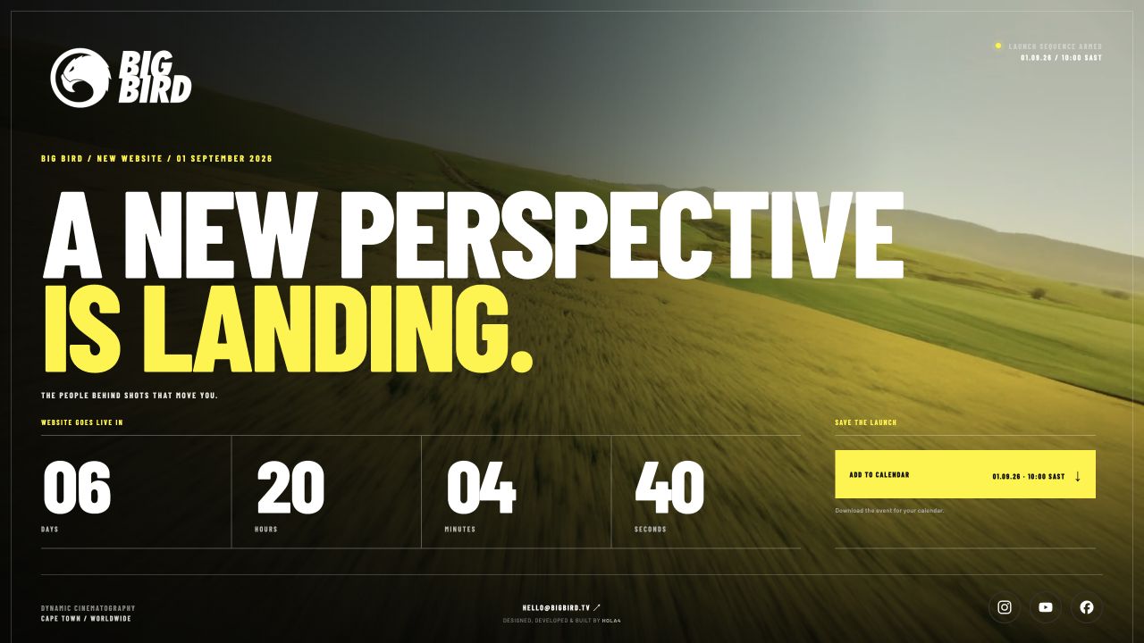 Big Bird website launch page