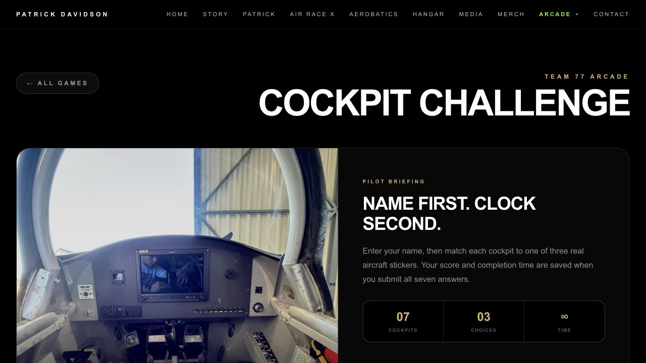 Cockpit Challenge browser game