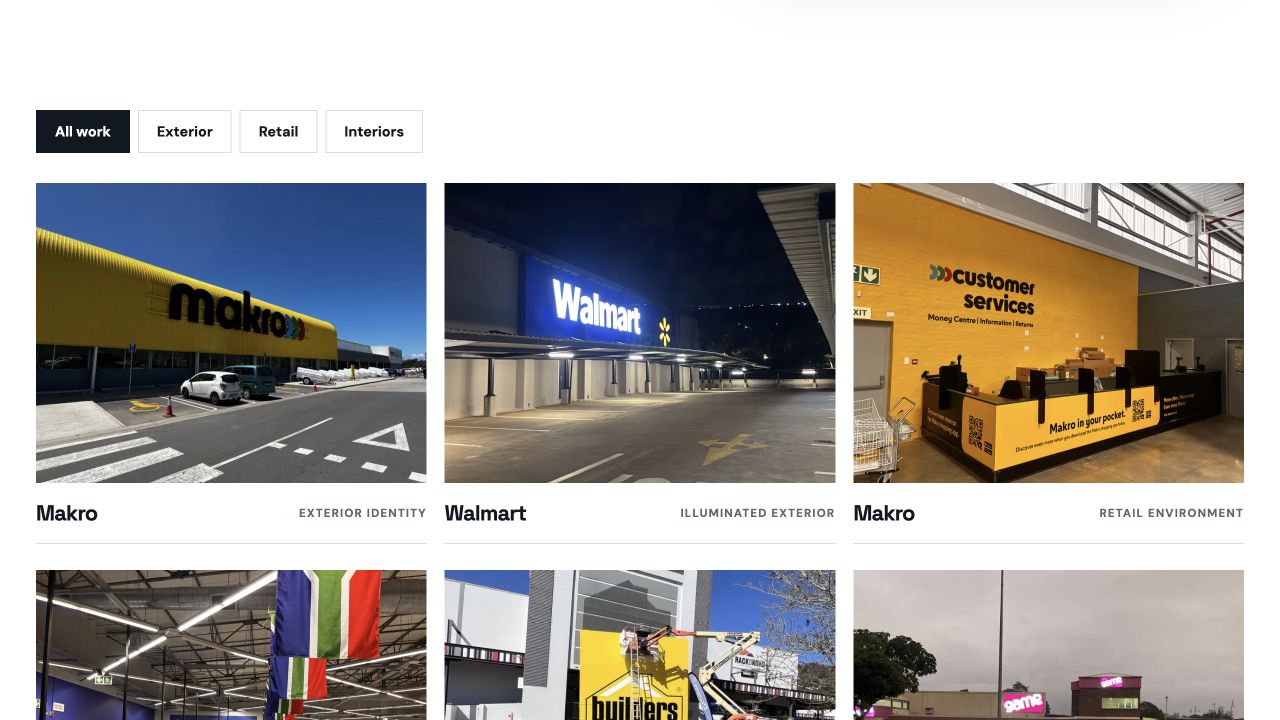 Compucut selected work gallery showing exterior and retail projects
